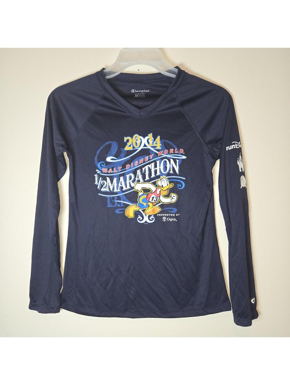 Run Disney World Half Marathon Shirt Adult XS 2014 Donald Duck Champion Long